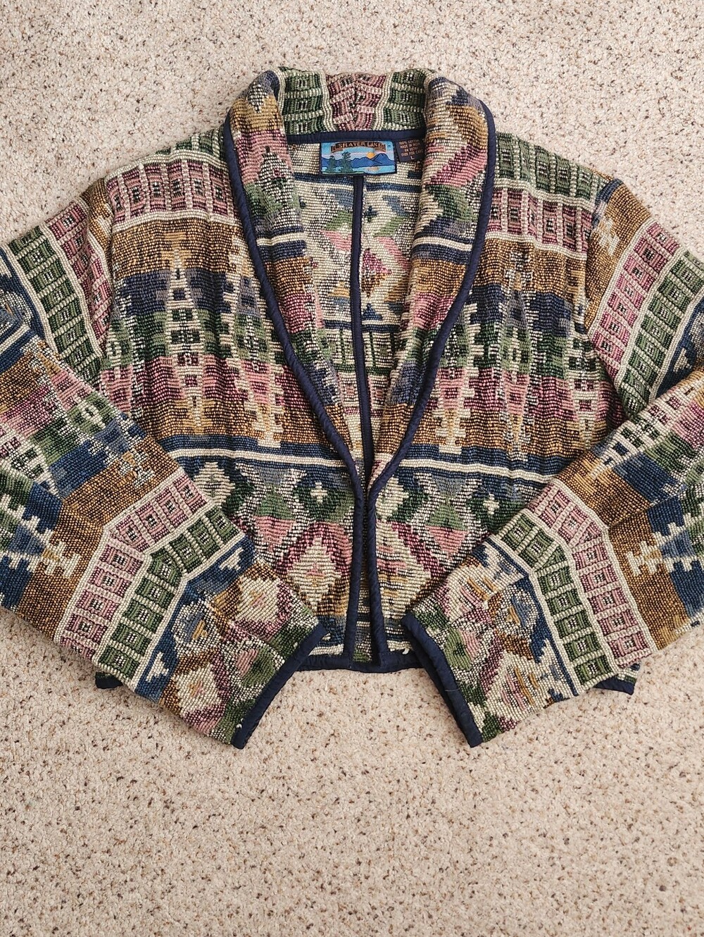 Vintage Tapestry Pattern Cropped Blazer - Multicolor